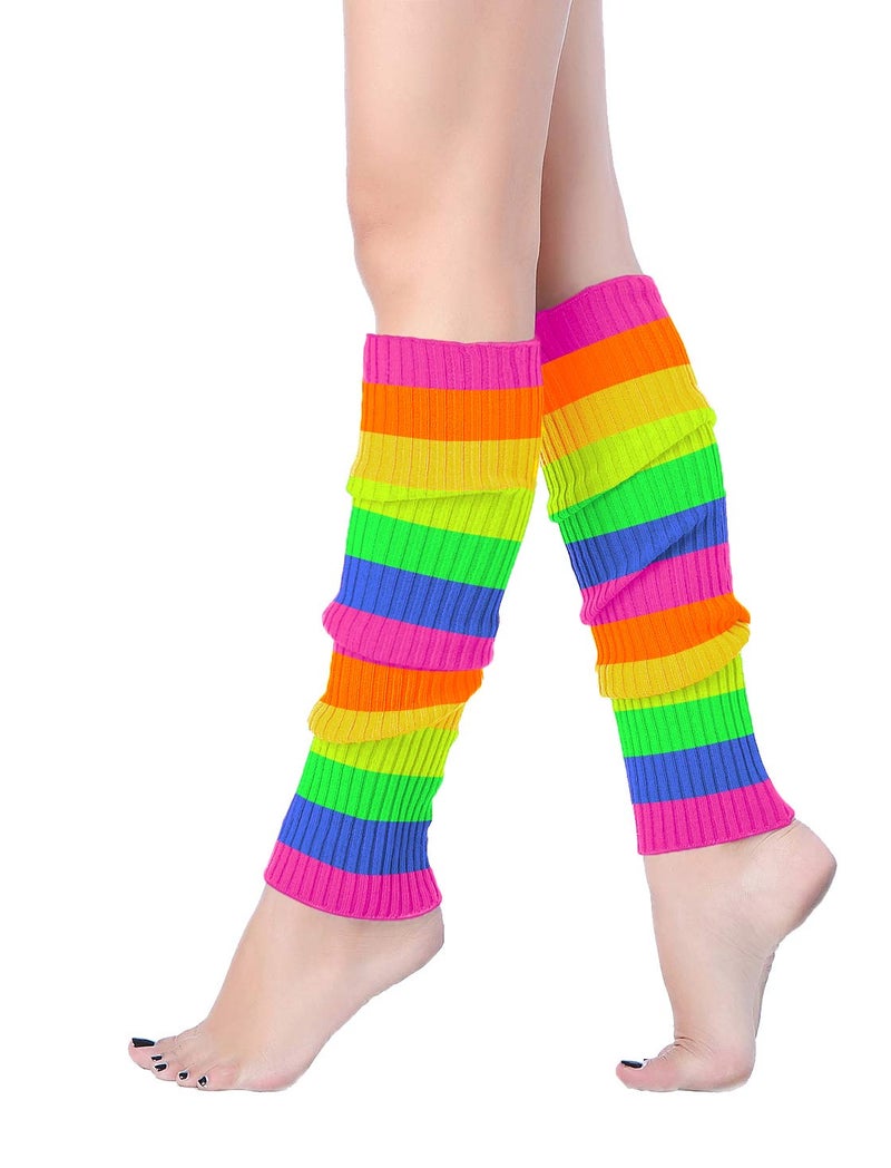 v28 Women Juniors 80s Eighty's Ribbed Leg Warmers for Party Sports (Z46-mix13) - Image 1